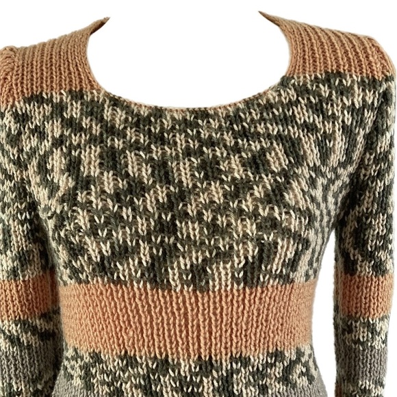 HANDMADE home knitted long sleeve ribbed Dress body-con Tan beige - Picture 3 of 10